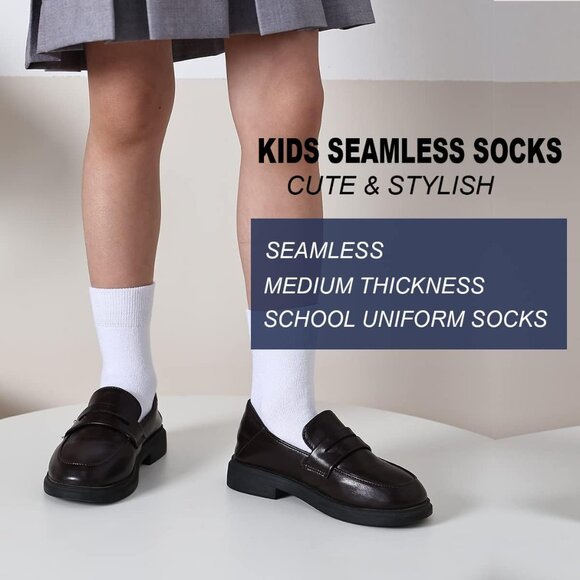 High-Quality Girls Crew Socks - Seamless Cotton Pack in Classic Colors (6 Pack) - Picture 2 of 7